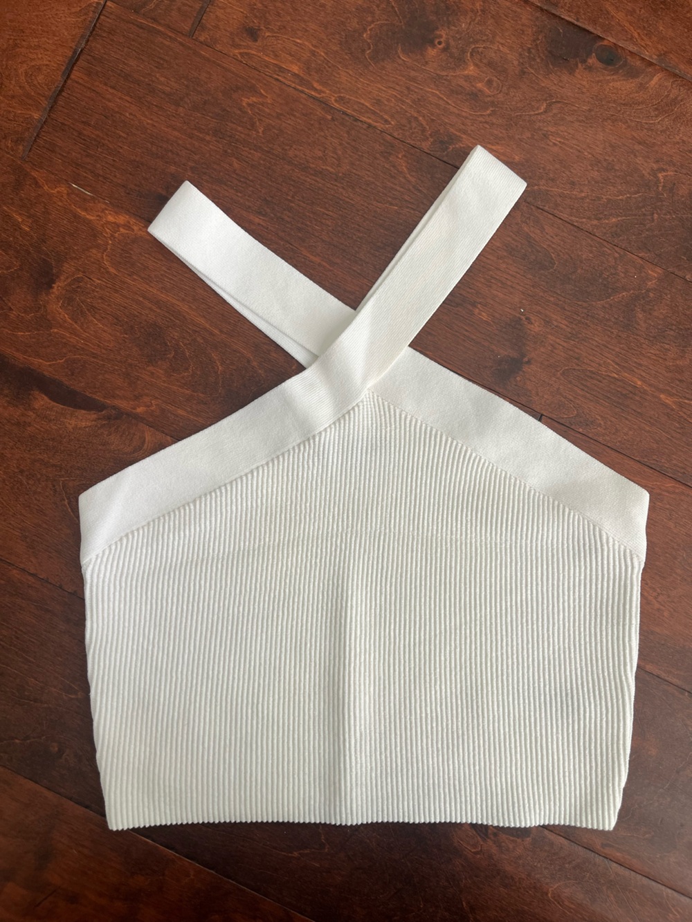 Quince cropped halter ribbed knit tank - white size L